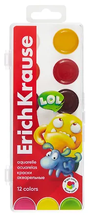 Краски акварельные 12цв "Jolly Friends" пл/к., б/к., ERICH KRAUSE — 3101349 — 1