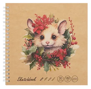 Скетчбук 190*190 30л "DRAFT and CRAFT. Cute mouse", 180г/м2, обложка крафт картон, евроспираль — 3069350 — 1